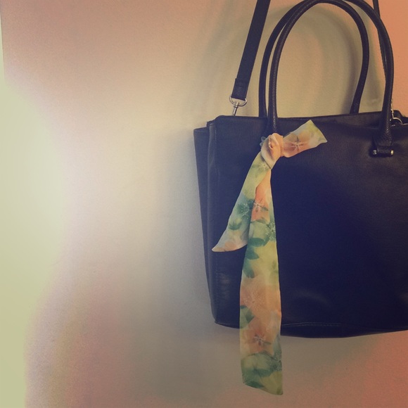 Floral Chiffon Green Orange Purse Scarf Accessory Slim Thin Springtime Neck Tie - Picture 1 of 5